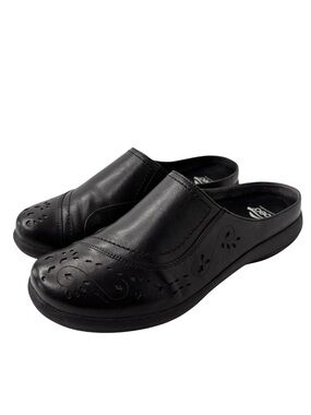 Abeo Edith Shoe Size 7 Clog Black Leather 3D Orthotic CoreComfort Slide Mules